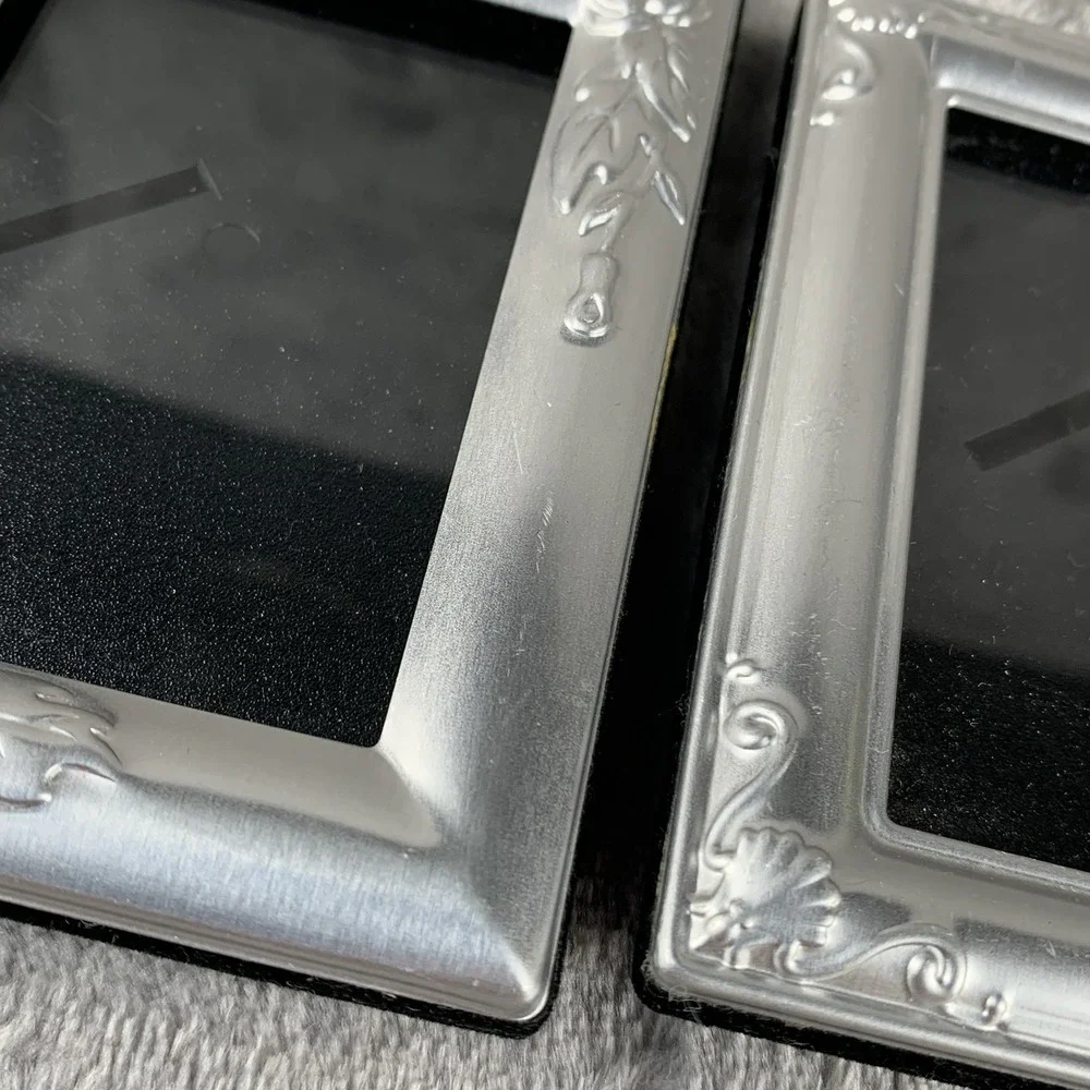 Pair Of Mini Pewter Picture Frames Silver Deco Style Cottage Decor Note Flaws